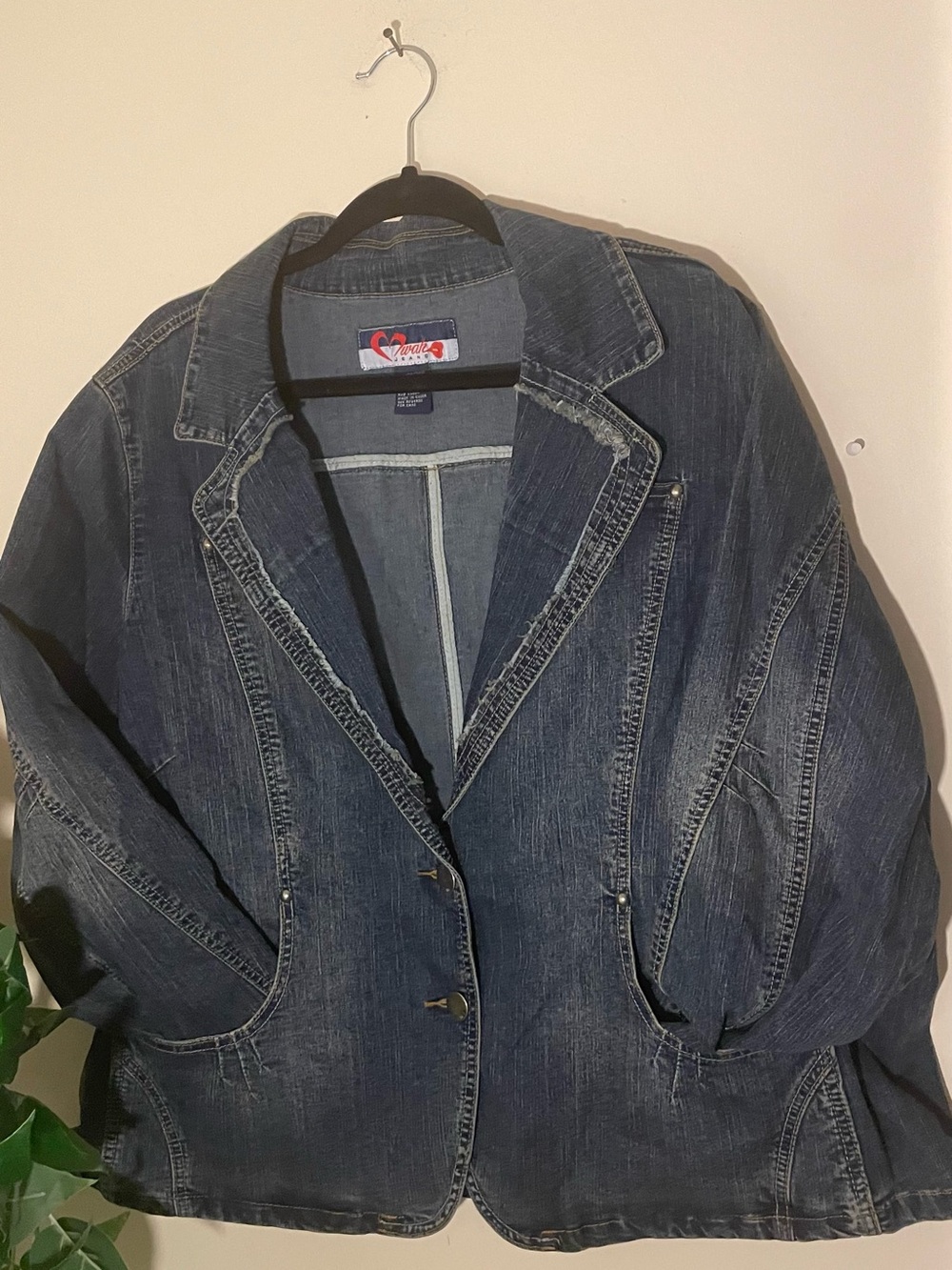 Mwah Jeans Women's Blue Collared Button Pockets Short Jacket Plus 22/24W